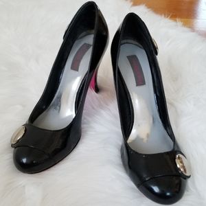 Just Sweet Black/Silver Patent Leather Heel Pumps